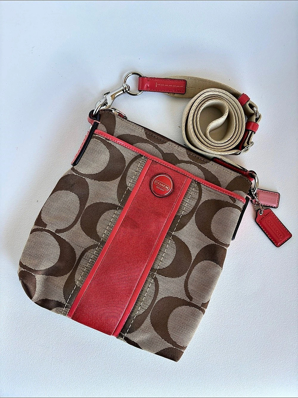 Coach Signature Stripe Swingpack Crossbody Bag